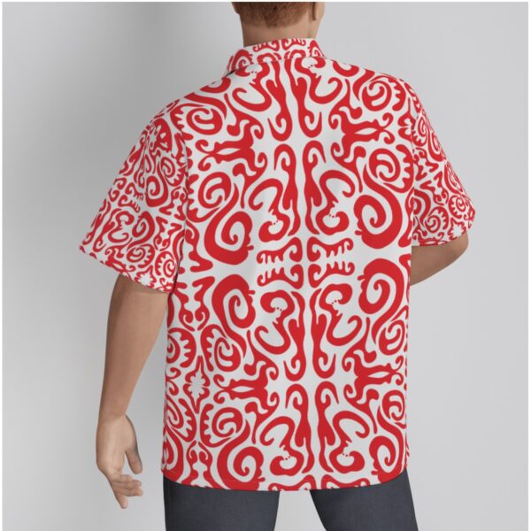 Red White Swirls All-Over Print Men's Hawaiian Shirt With Button Closure - Image 3