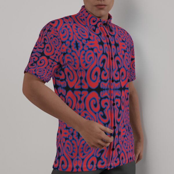 Black and Red Digital Swirls All-Over Print Men's Shirt - Image 2