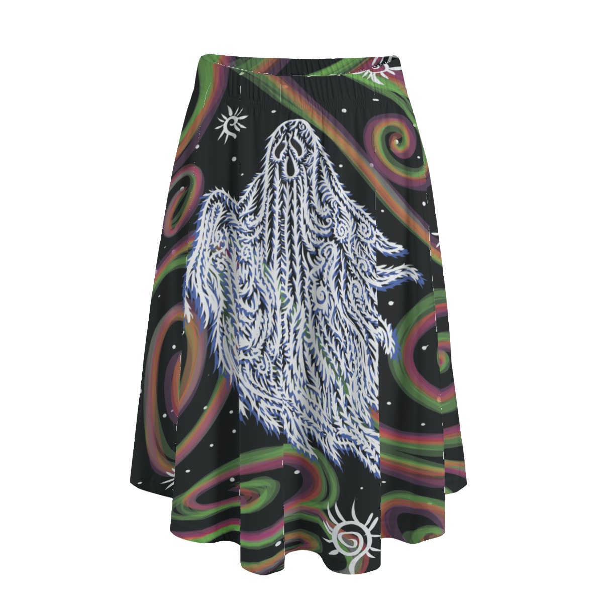When the Swirls Ghost All-Over Print Women's Long Maxi Skirt With Pockets