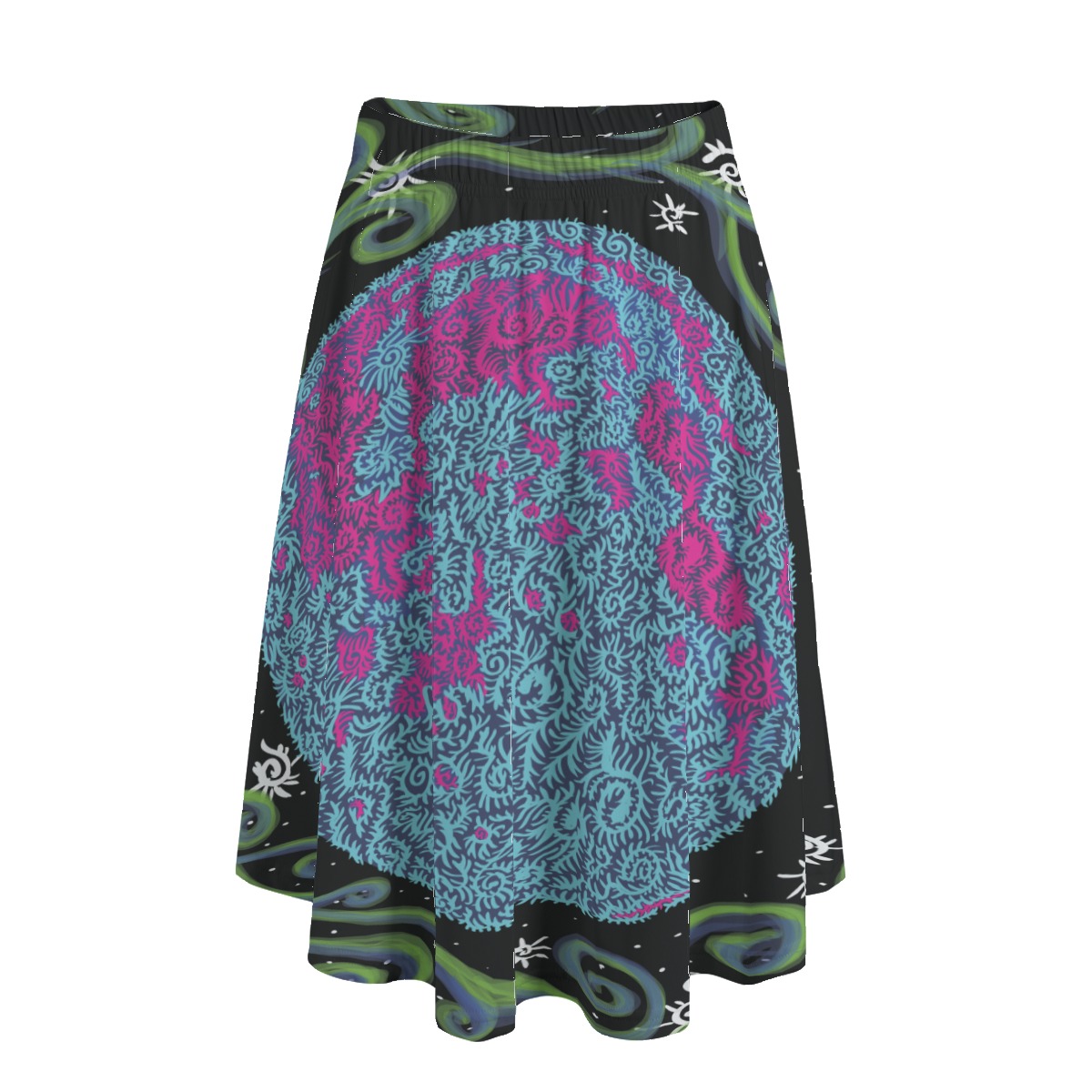 Neon Swirl Moon All-Over Print Women's Long Maxi Skirt With Pockets