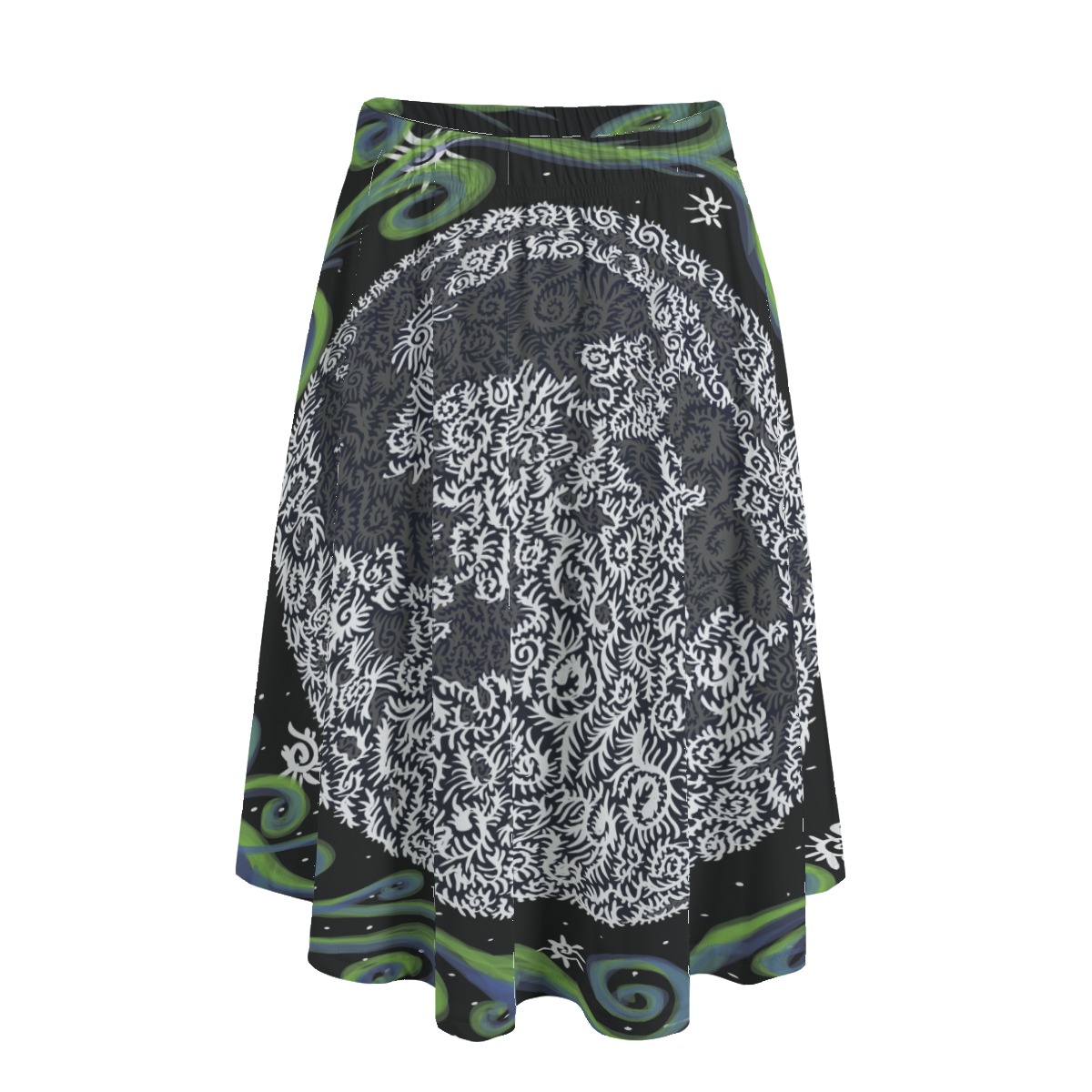 Swirl Moon All-Over Print Women's Long Maxi Skirt With Pockets