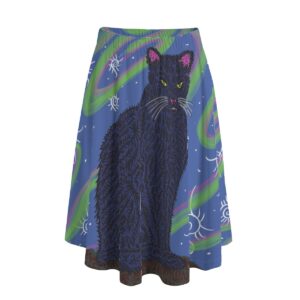 Mystery of the black ca All-Over Print Women's Long Maxi Skirt With Pockets