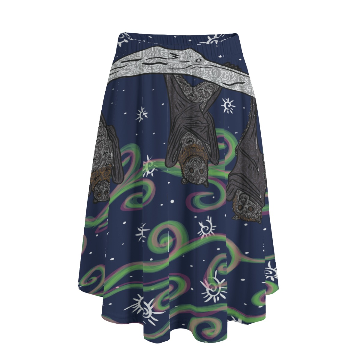 Swirls of Bats All-Over Print Women's Long Maxi Skirt With Pockets