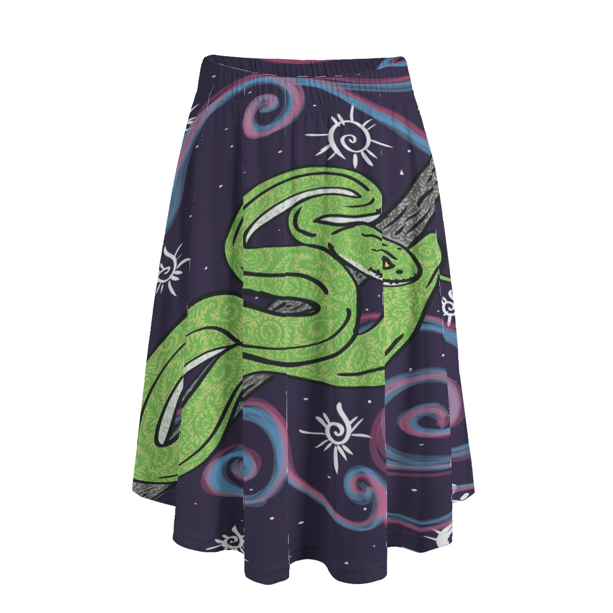 Snake of Swirls All-Over Print Women's Long Maxi Skirt With Pockets