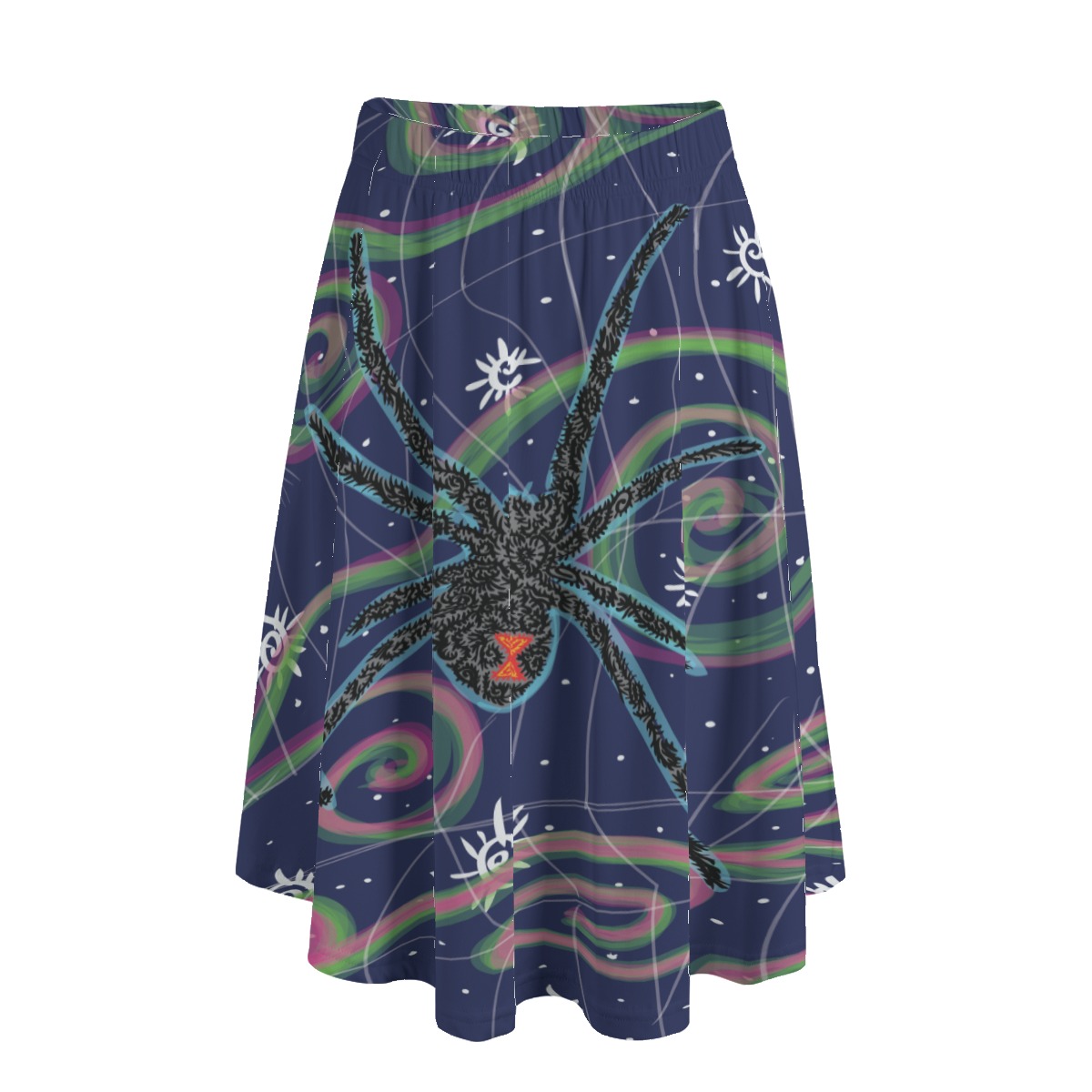 Black Widow All-Over Print Women's Long Maxi Skirt With Pockets