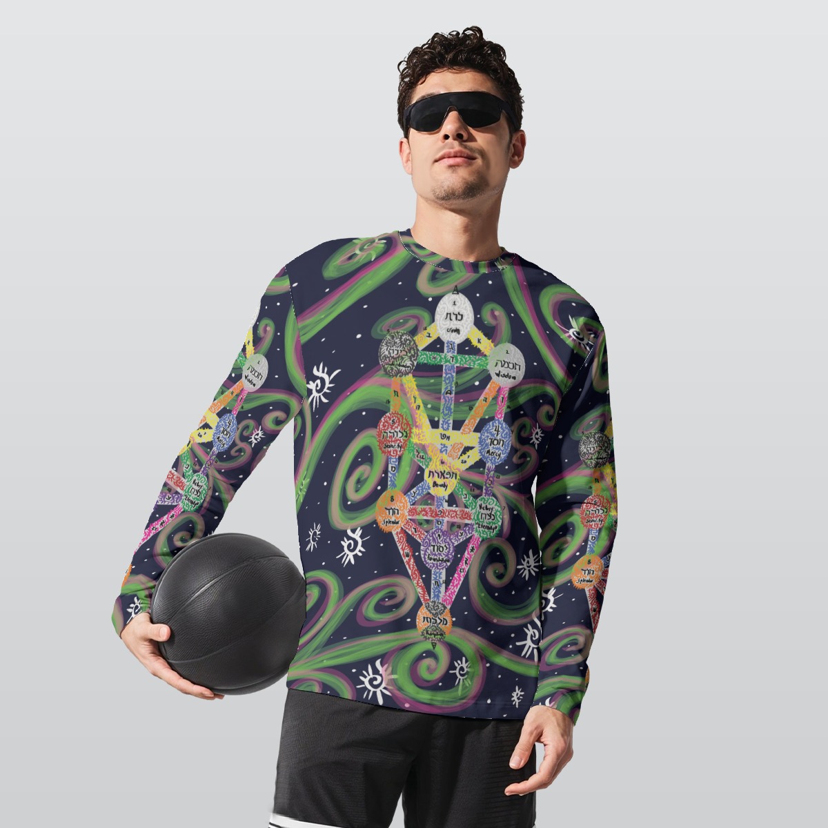 kabbalah Swirls All-Over Print Long Sleeve T-Shirt | 190GSM Cotton