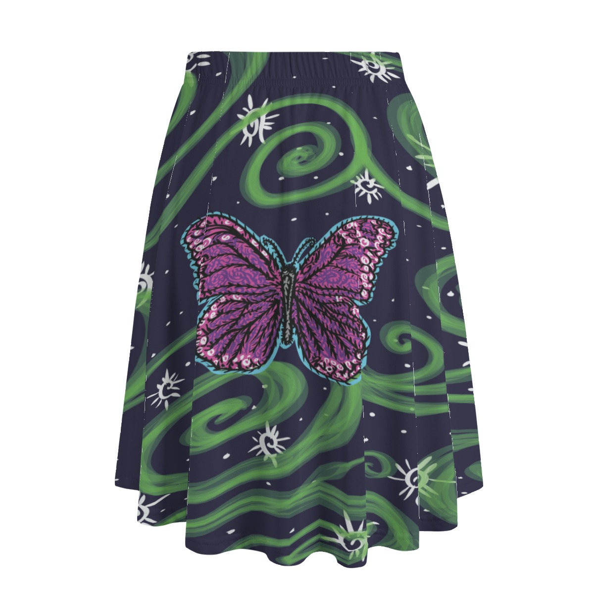 pink butterfly swirls All-Over Print Women's Long Maxi Skirt With Pockets - Image 2