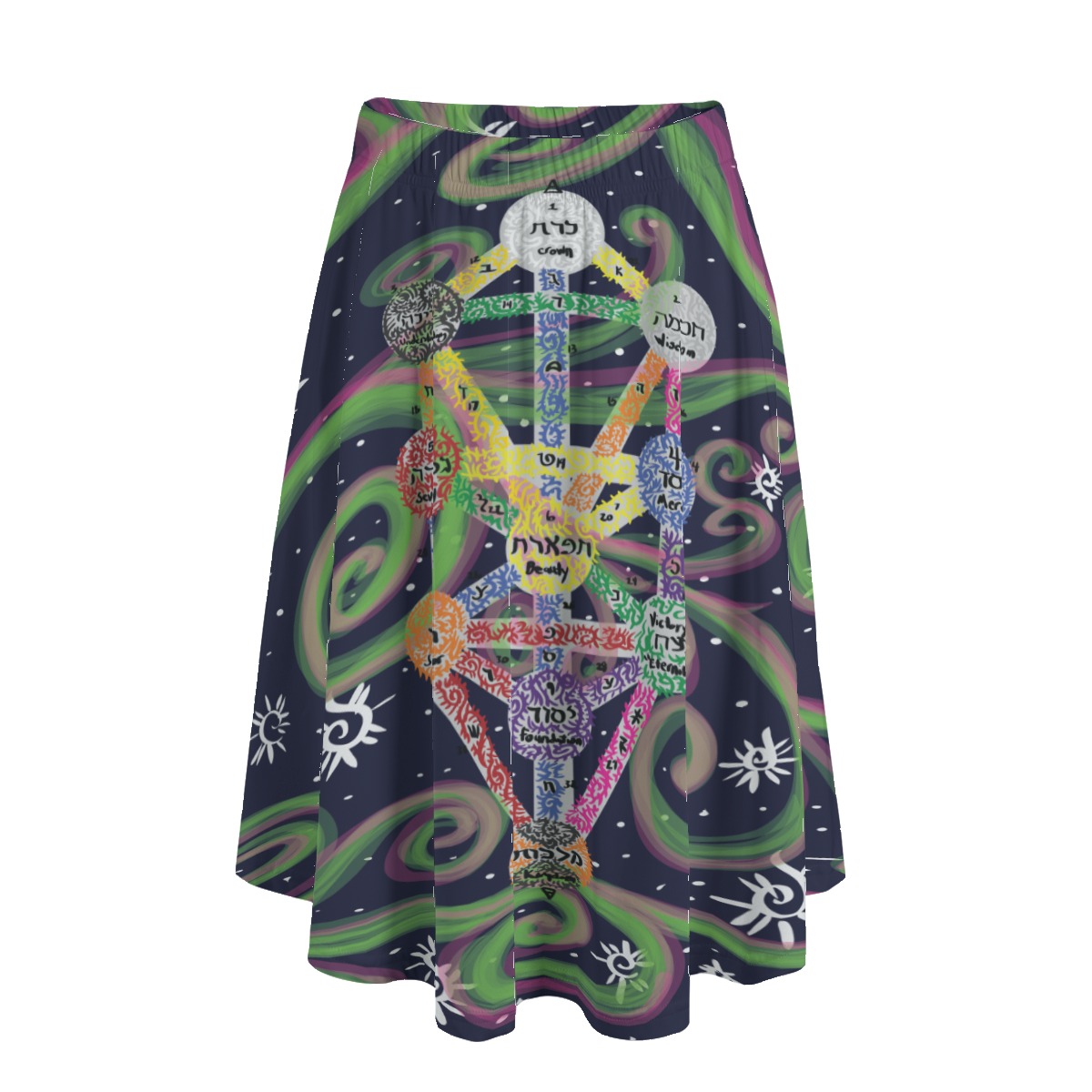 kabbalah Swirls All-Over Print Women's Long Maxi Skirt With Pockets