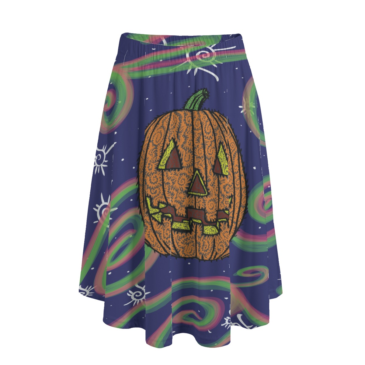 Pumpkin Spice Swirls All-Over Print Women's Long Maxi Skirt With Pockets