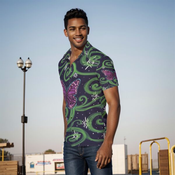 Pink Butterfly Swirls All-Over Print Men's Shirt - Image 3