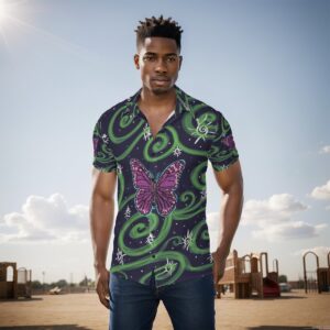 Pink Butterfly Swirls All-Over Print Men's Shirt