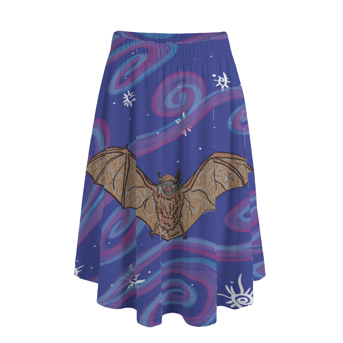 bat swirls All-Over Print Women's Long Maxi Skirt With Pockets