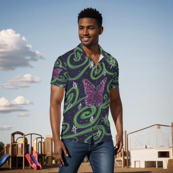 Pink Butterfly Swirls All-Over Print Men's Shirt - Image 2