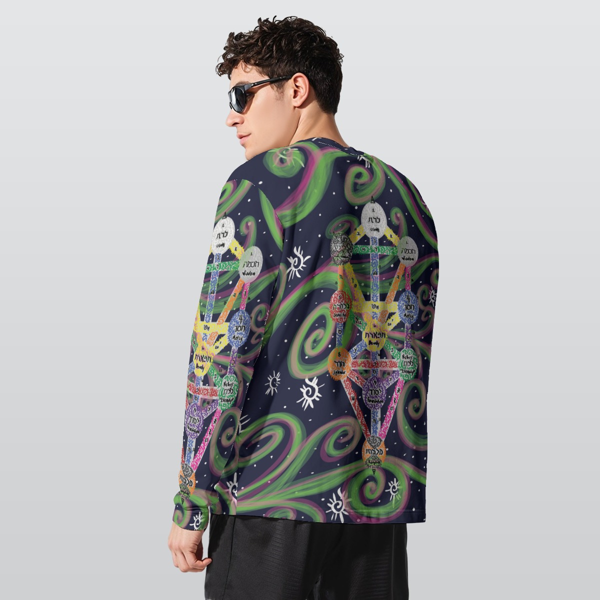 kabbalah Swirls All-Over Print Long Sleeve T-Shirt | 190GSM Cotton - Image 2
