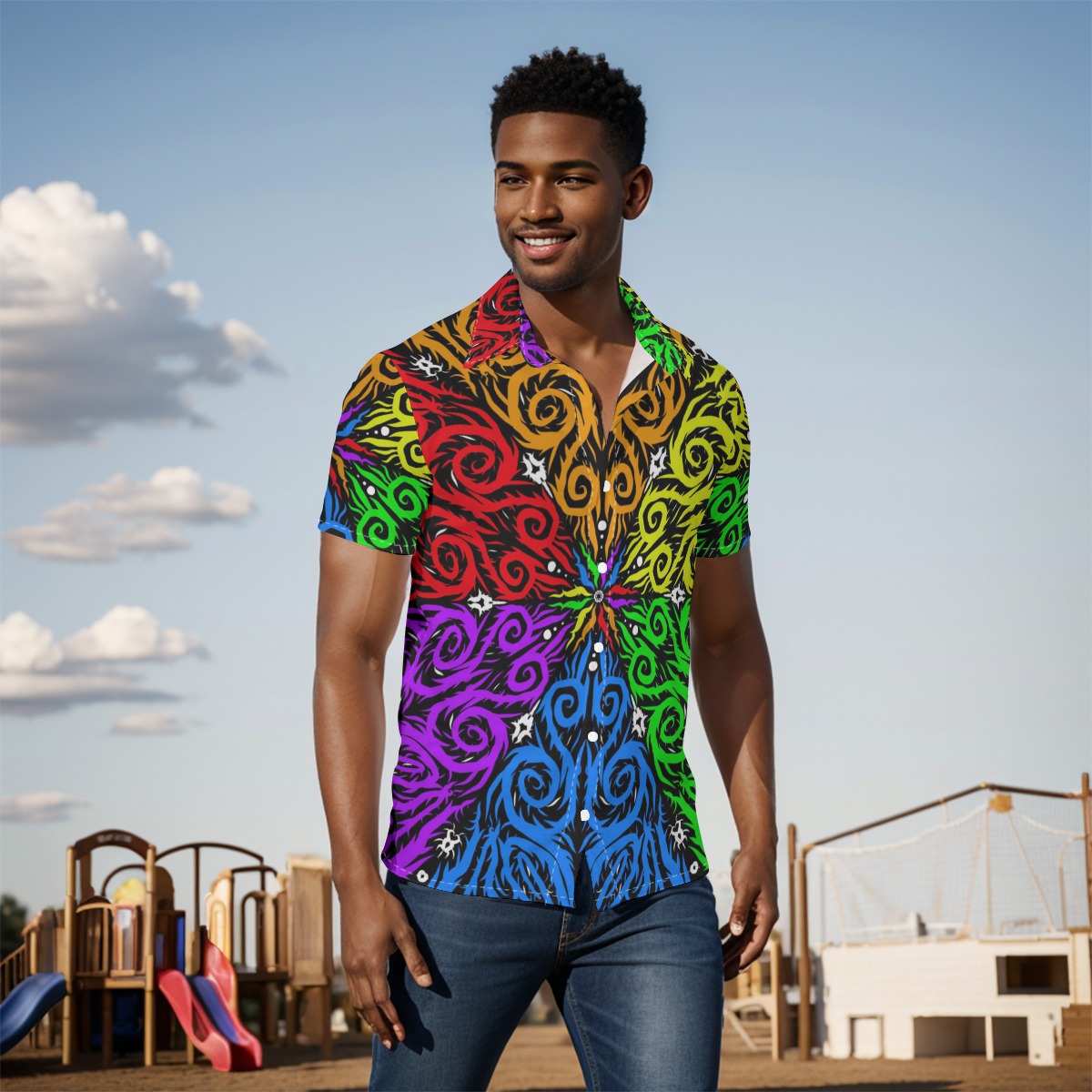 Spectrum of Swirls All-Over Print Men's Shirt - Image 2