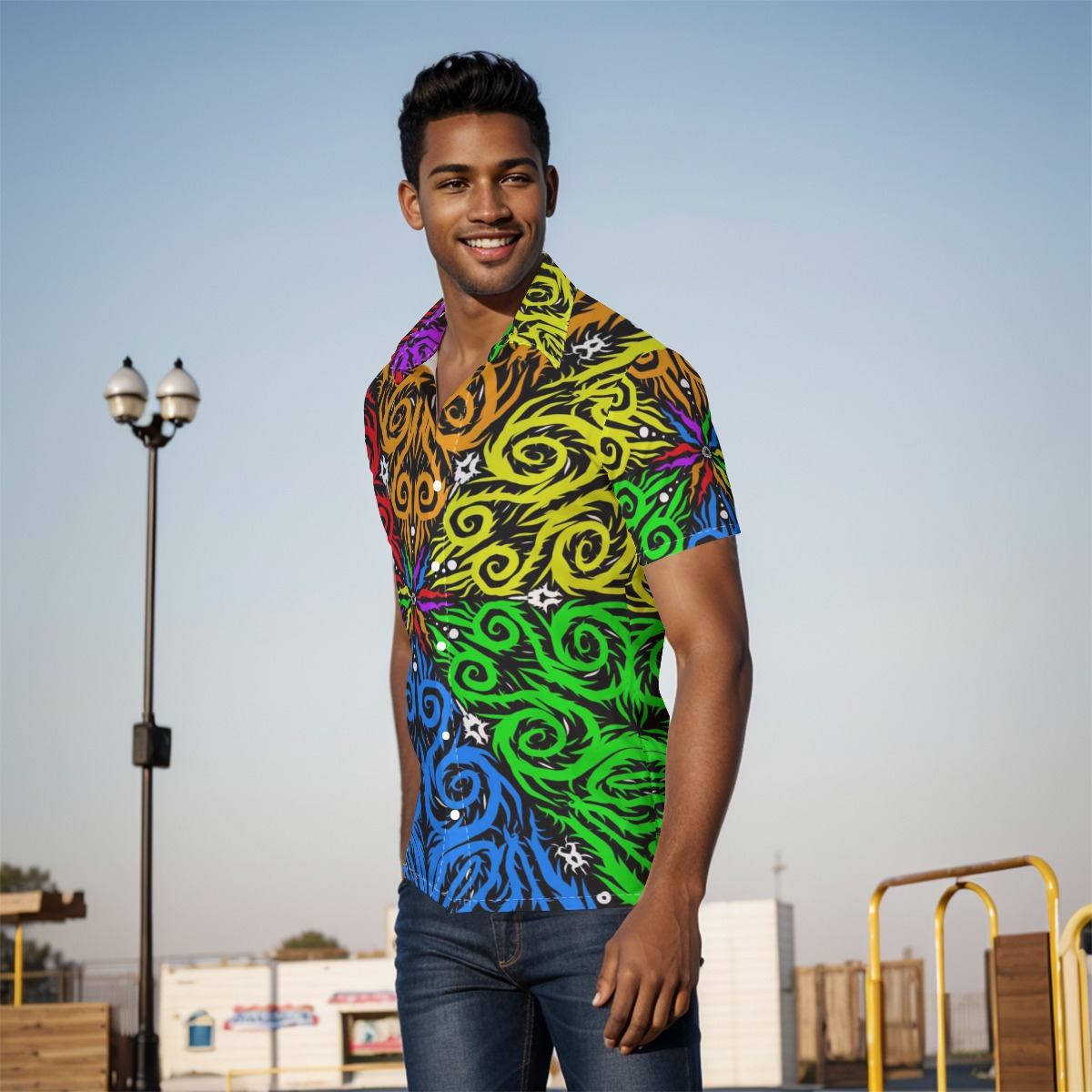 Spectrum of Swirls All-Over Print Men's Shirt - Image 3