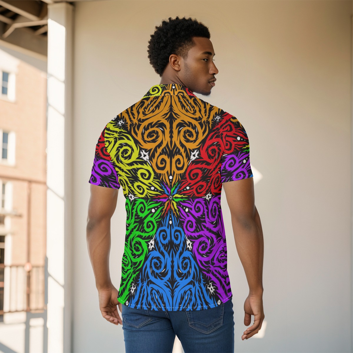 Spectrum of Swirls All-Over Print Men's Shirt - Image 4