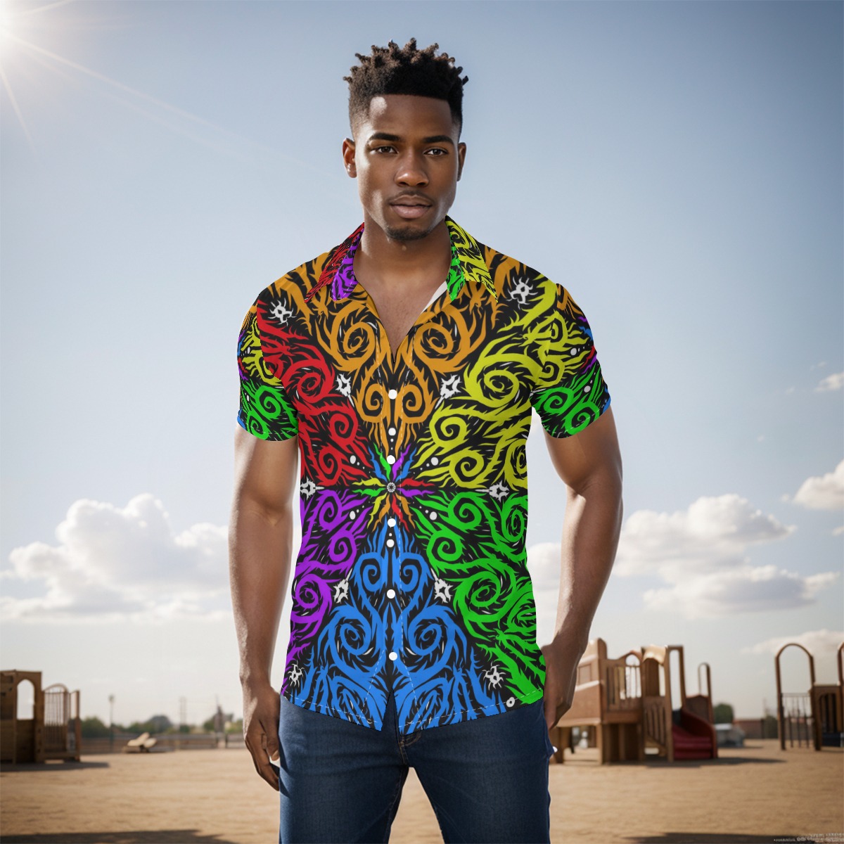 Spectrum of Swirls All-Over Print Men's Shirt