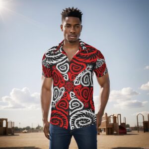 Red and White Cross Swirls All-Over Print Men's Shirt