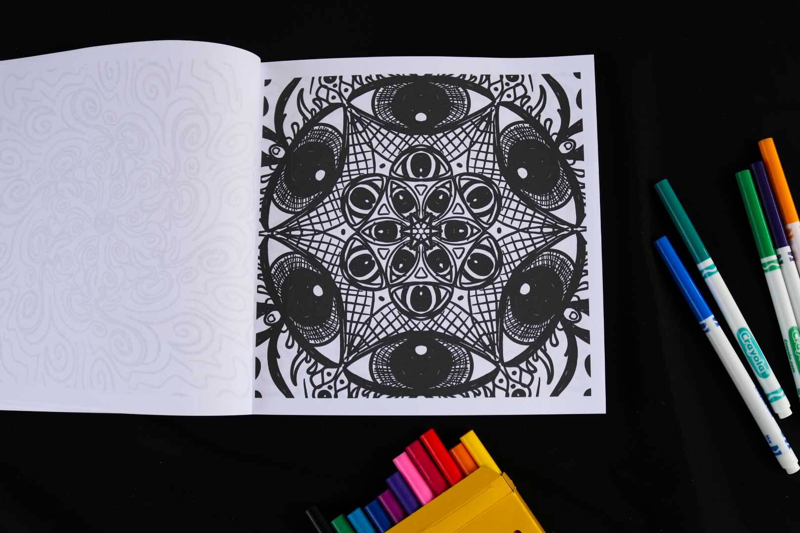 Psychedelic Swirls Adult Coloring Book page