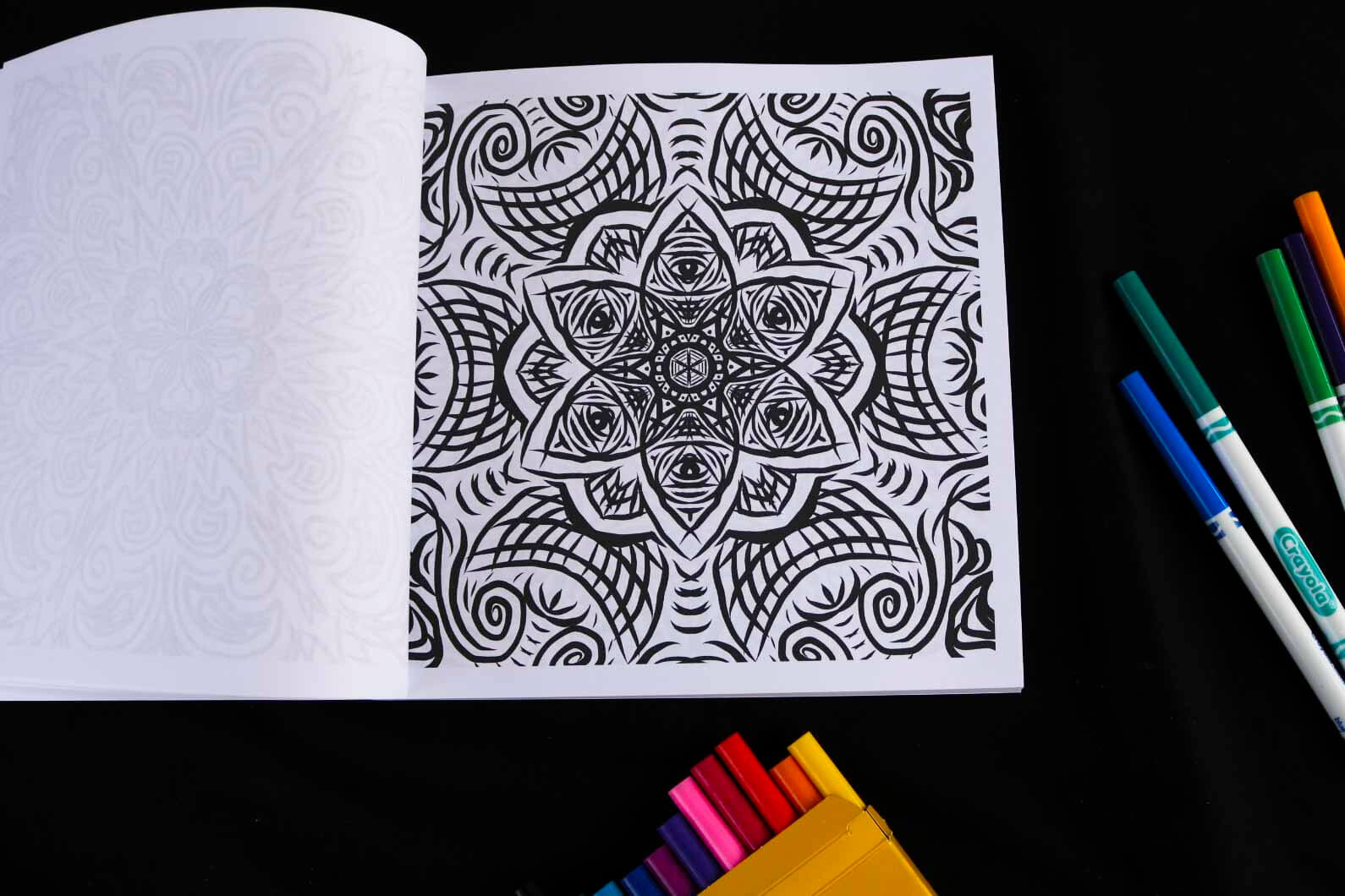 Psychedelic Swirls Adult Coloring Book page