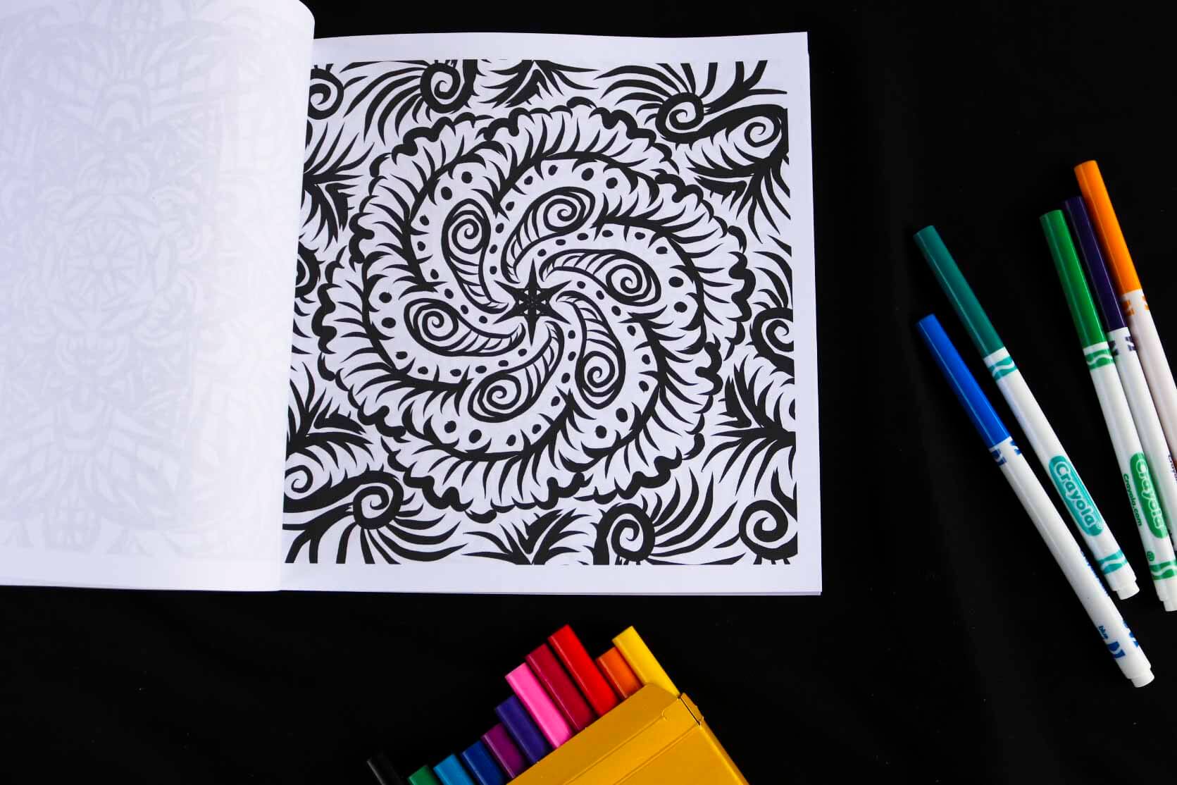 Psychedelic Swirls Adult Coloring Book page