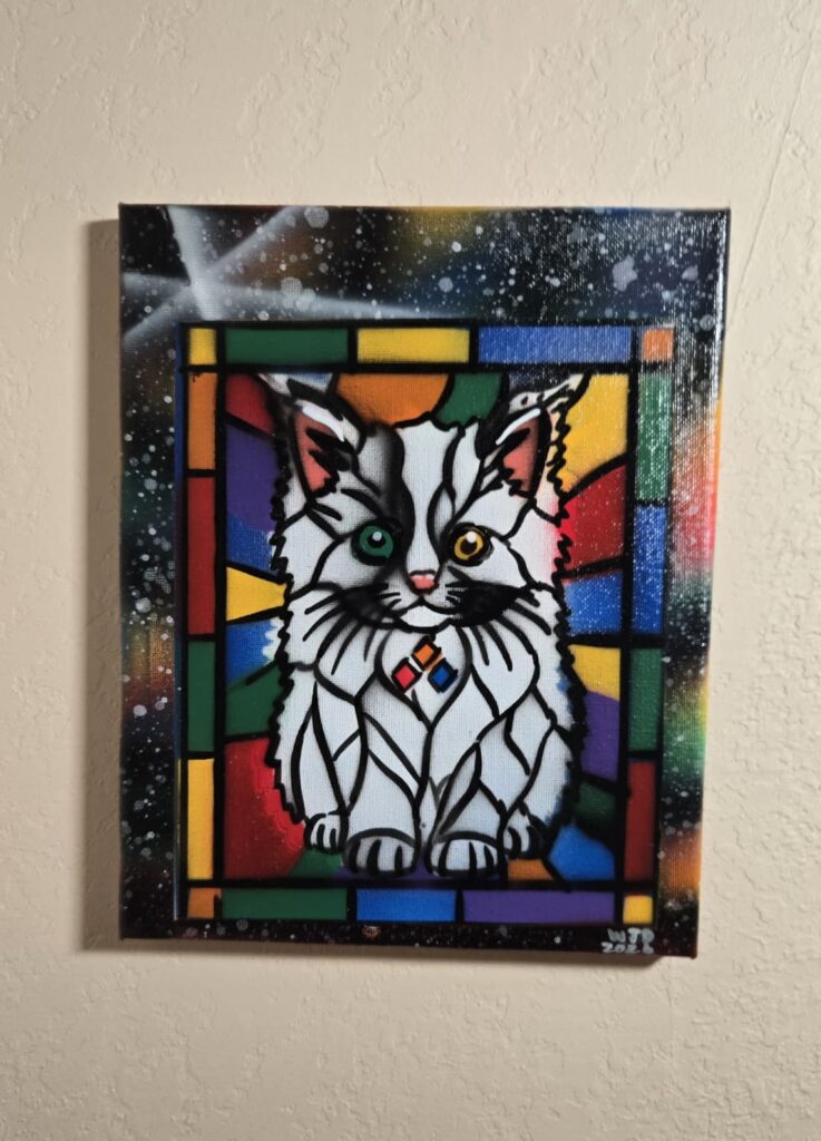 PRIZMATIKA Prism Cat mascot spray paint art
